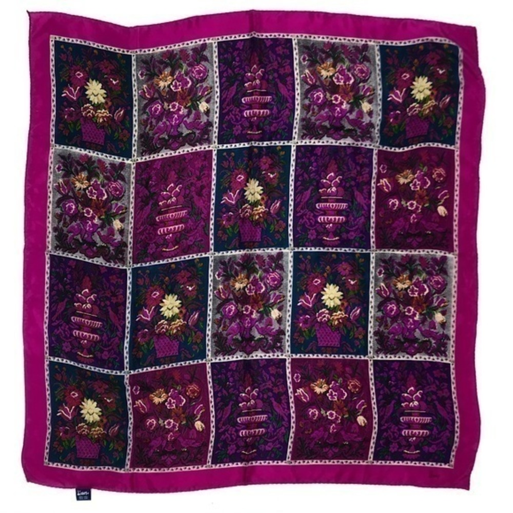 Honey Vintage Scarf 100% Silk Made in Japan Fuchsia Floral Patchwork